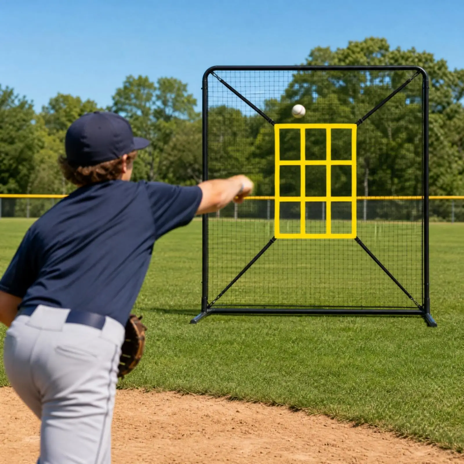 Baseball Pitching Practice Net with Reinforced Corners and Hook Straps for Softball Throwing Accuracy Training Indoor Outdoor