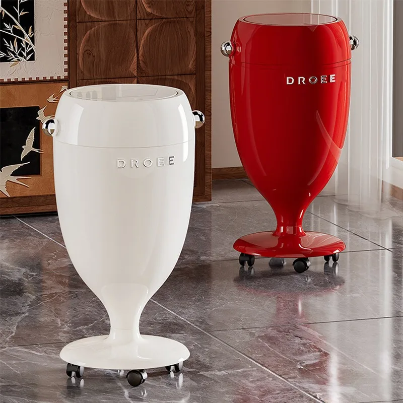 Poubelle, chambre à coucher, grande capacité, luxe léger, haut de gamme, haute valeur esthétique, avec roulettes et couvercle rabattable, panier à papier