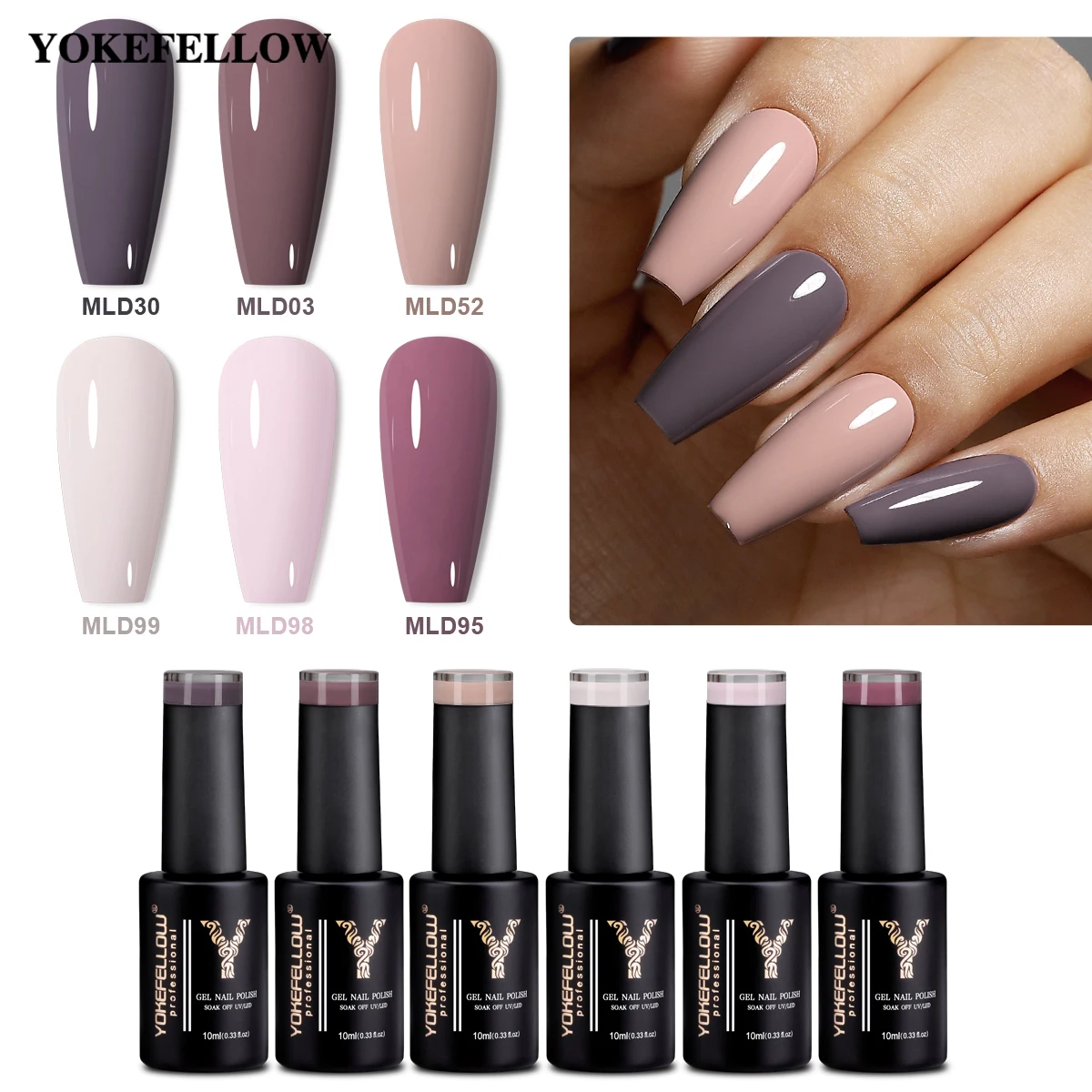 YOKEFELLOW 6PCS Purple Gel Nail Polish Fall Winter Gel Nail Polish Semi Permanent Soak Off Nail Art For Manicure Gel Varnish Set