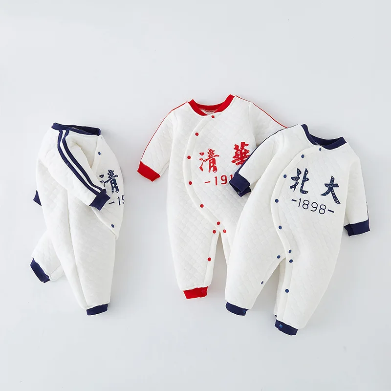 

Утепленный комбинезон из чистого хлопка для новорожденных: осенне-зимний теплый слип, боди, комбинезон для ползания, зимняя одежда для малышей