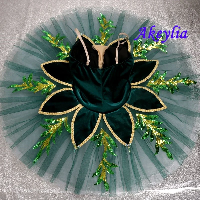 Akeylia women Emerald tutu ballet dark green Classical Group Dance performance Costume Ballet Tutu girl velvet 7 layer BLST20096