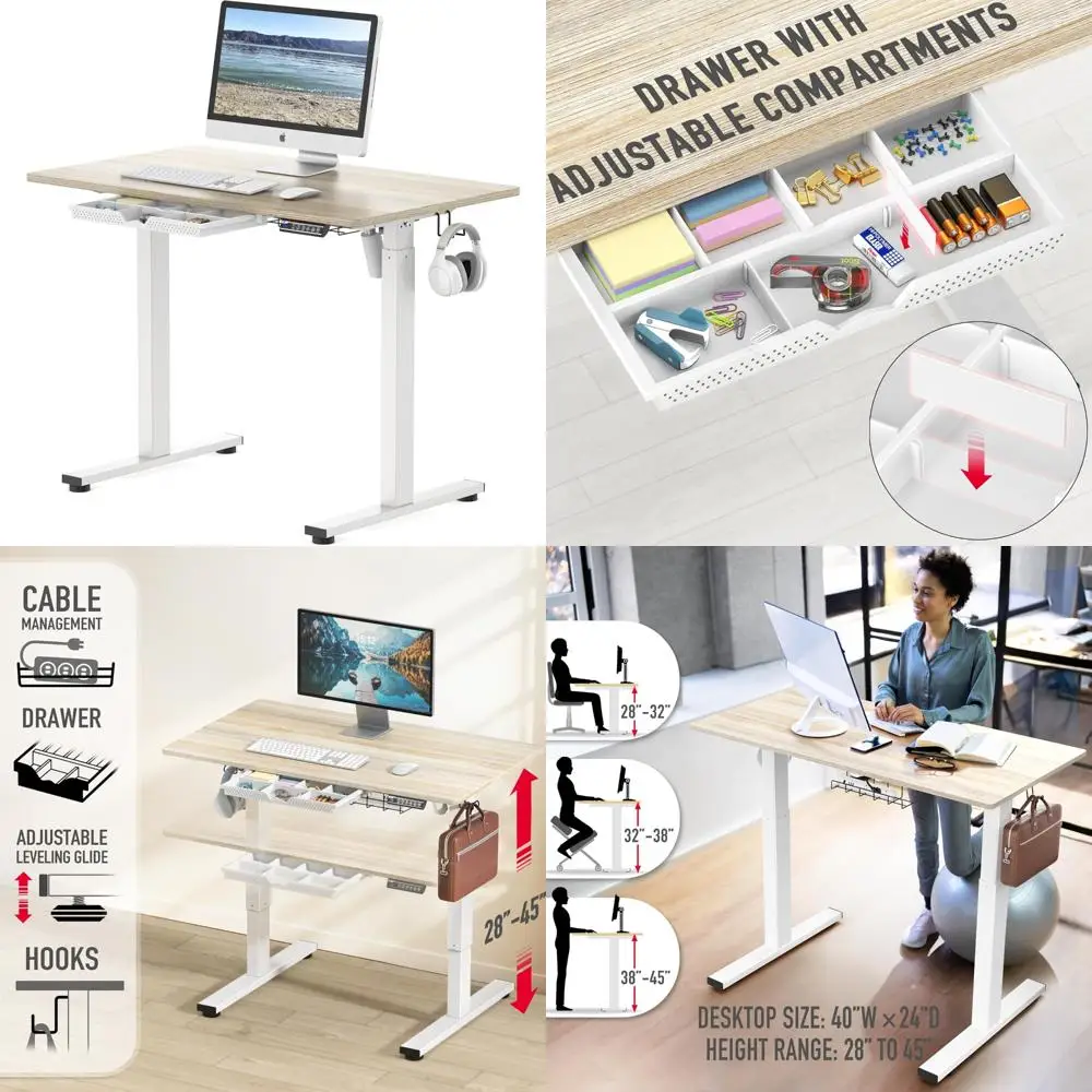 

Maple 40-Inch Adjustable Height Desk with Drawer, Memory Settings, and Cable Management