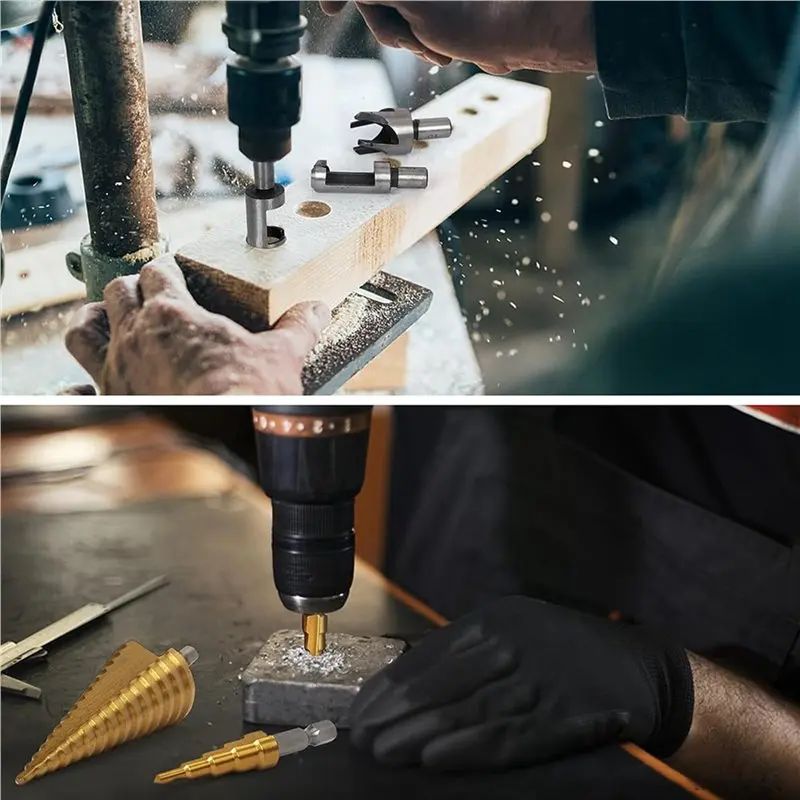 AS94-56 Pcs Woodworking Chamfer Drilling Tools, Including Countersink Bit, Wood Plug Cutter Drill Bit Set