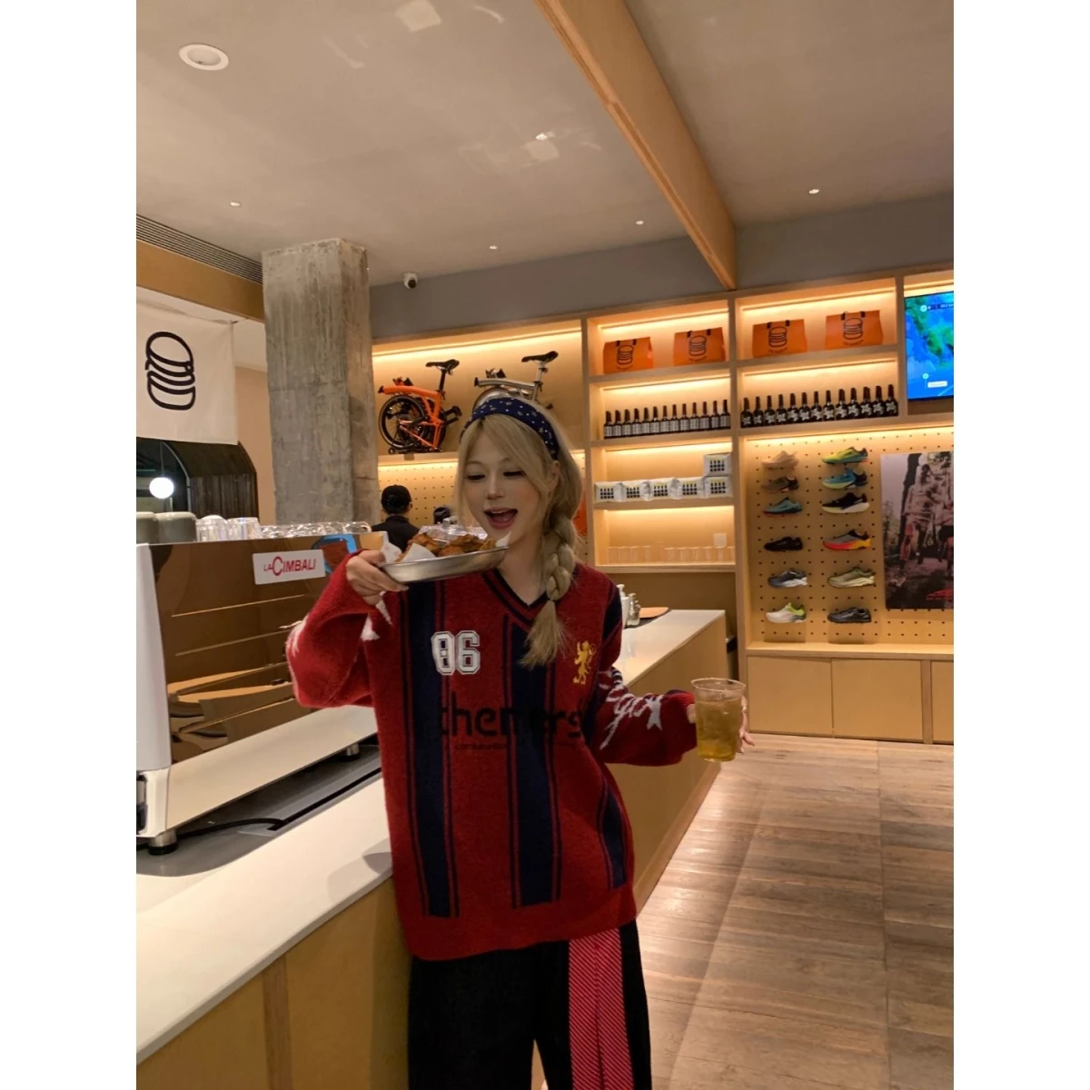 American Stripe Knitted Polar Fce Sweatirt Casual Loose Slimming Men's New Sle Trendy Brand Knitted Top