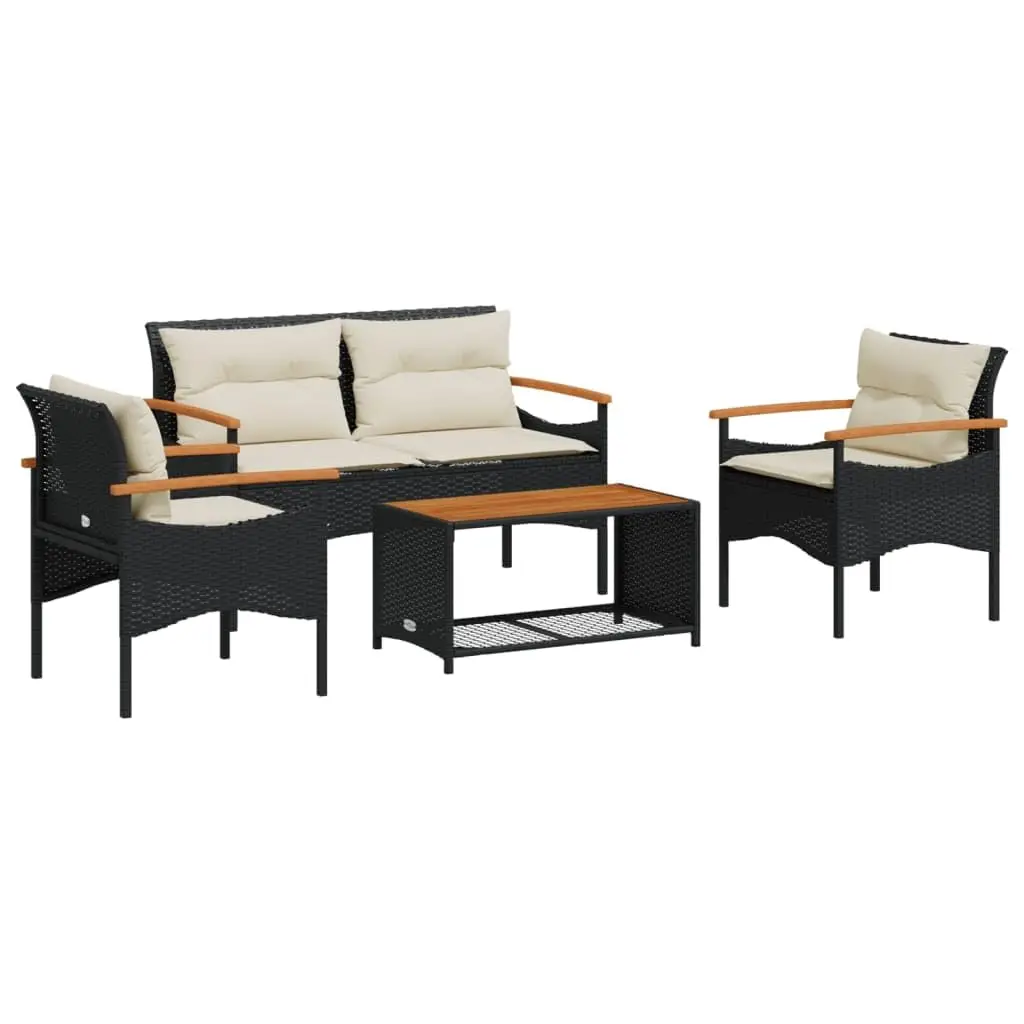 

4 Seat Garden Sofa Set Black Cream Weatherproof Steel Frame Patio Furniture Removable Cushions, Customized
