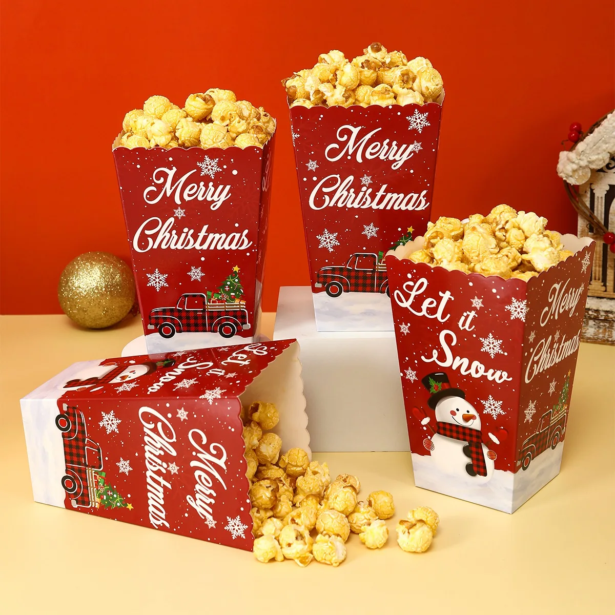 Christmas Popcorn Box Candy Snack Cookies Xmas Favor Bag Christmas Decorations for Home 2024 Navidad Noel Gifts New Year 2025