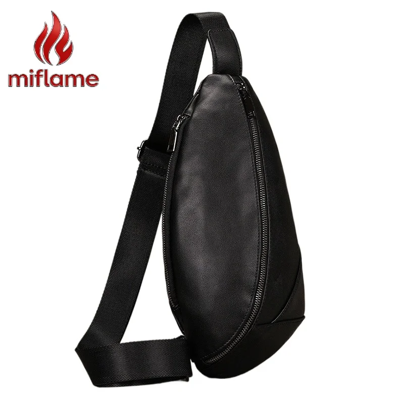 

Men's Chest Bag Genuine Leather Black Crossbody Shoulder Bag Outdoor Travel Casual Fashion Messenger Satchel