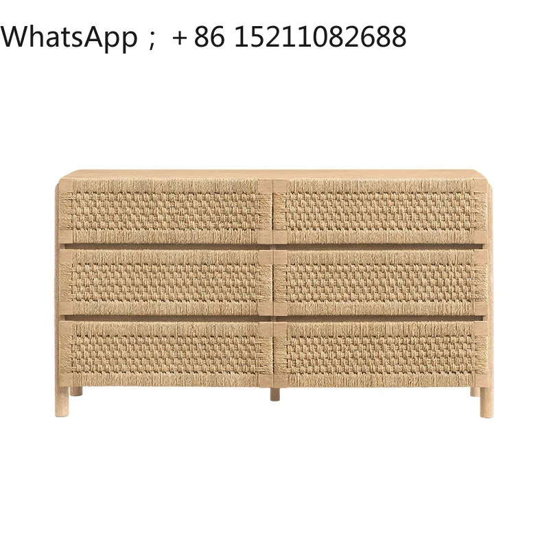 SCY solid wood chest, aquatic grass rattan, drawer storage cabinet, bedroom wall locker