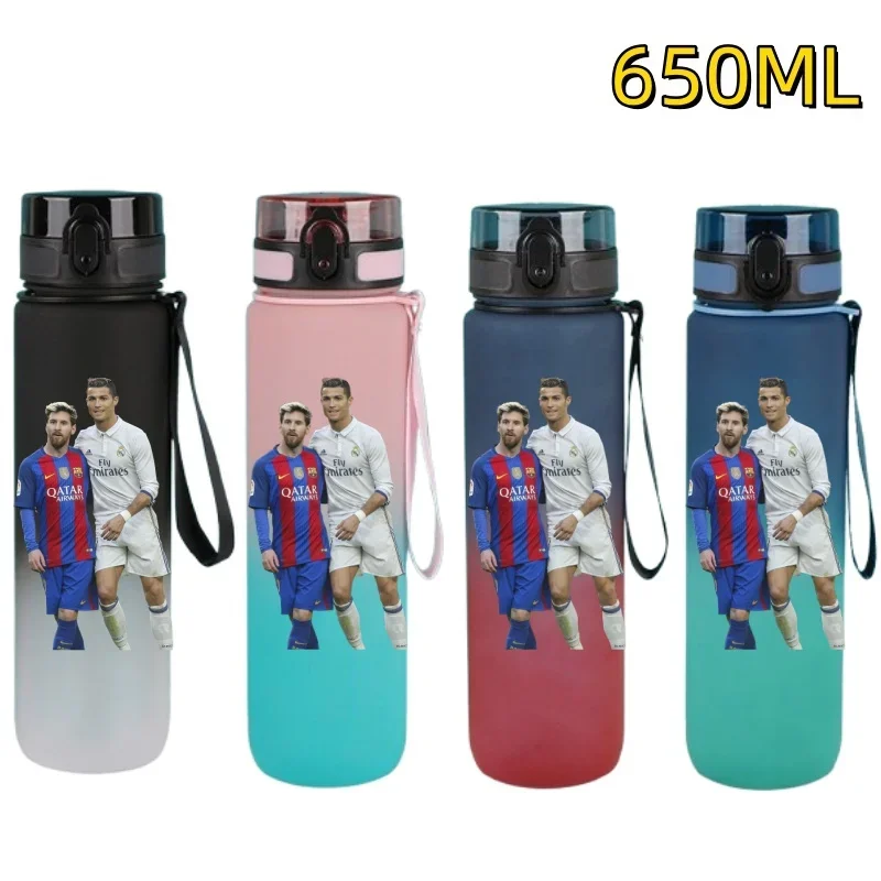 650ml Football Star Straw Water Cup Ronaldo Messi Portable Outdoor Large Capacity Sports Flip Cover Drinking Bottle Fans Gifts