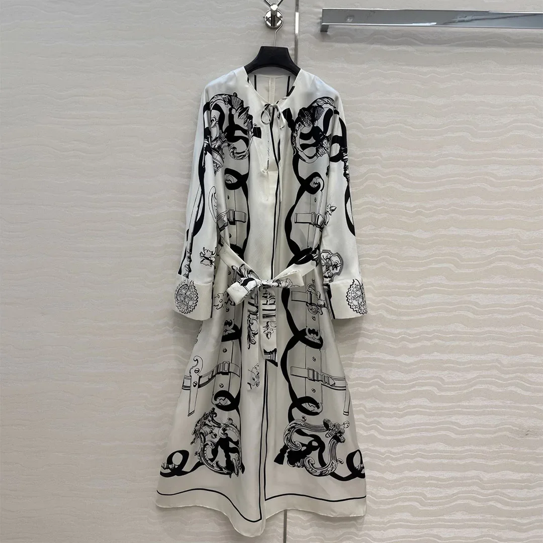 High quality printed long sleeved silk dress, fashionable 2026 spring/summer new elegant dress
