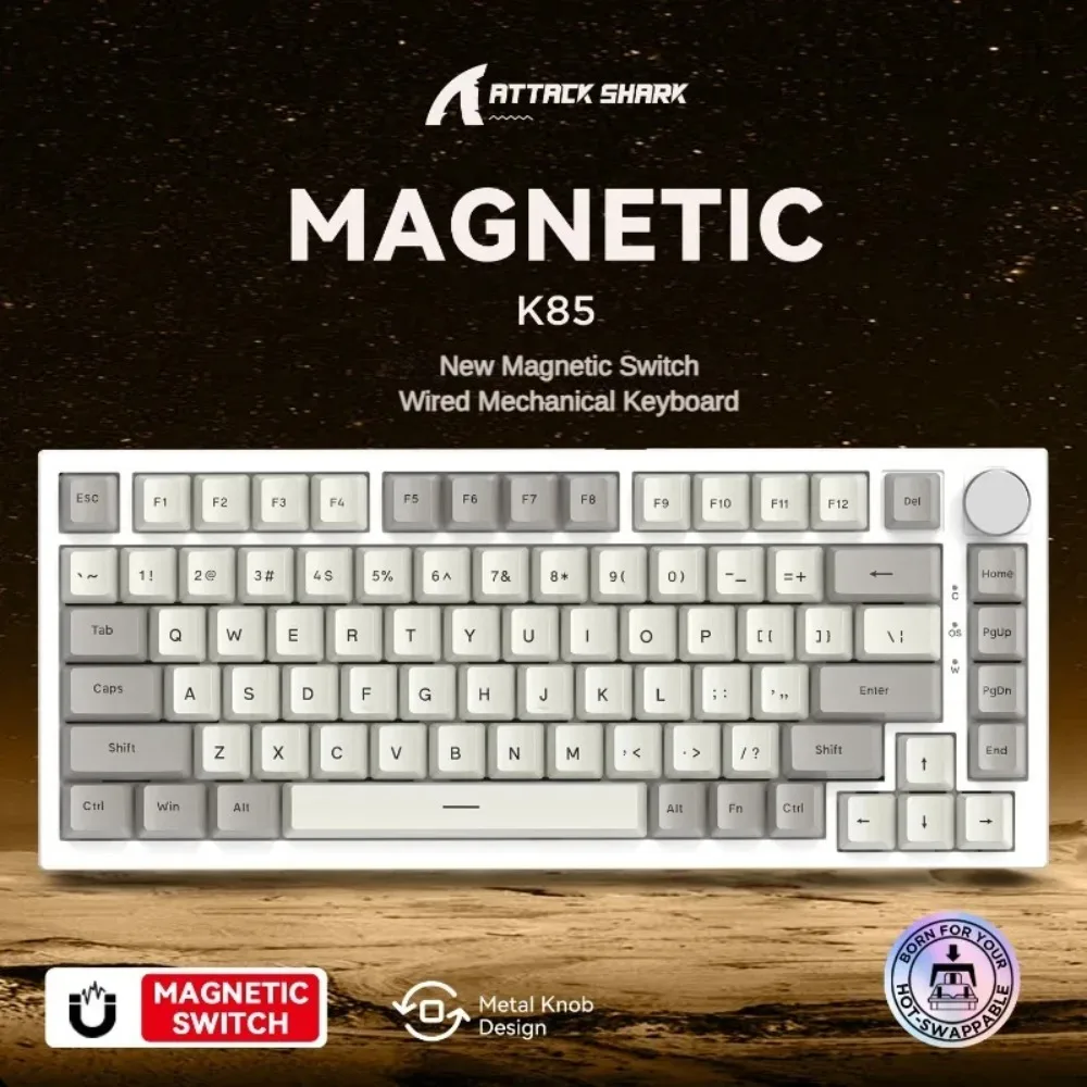 Attack Shark K85 Magnetic Shaft Keyboard 75% Knob Mechanical Customized RT Mode Gaming Adjustable Key Range Hot-swappable DIY