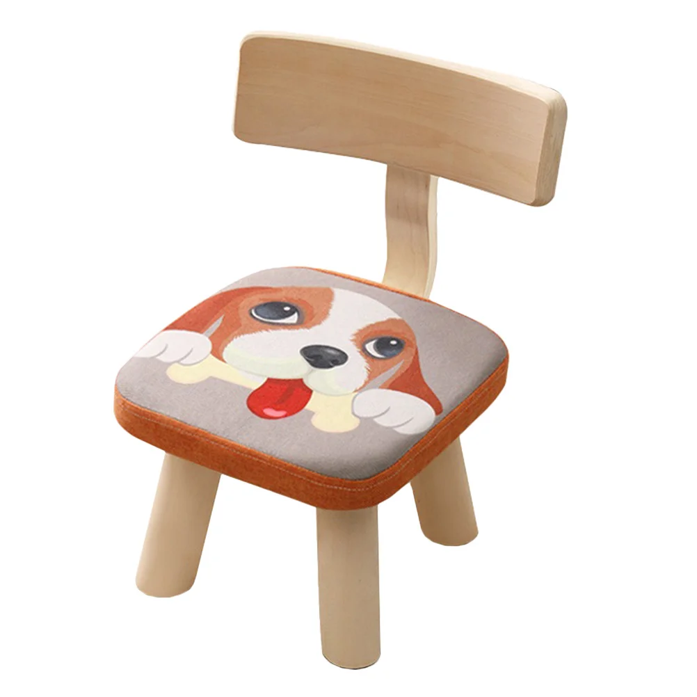 Kids Back Chair Children Stool Wooden Puppy Pattern Removable Cover Impact Resistant Back Support Stool Children Anti-Fall Chair