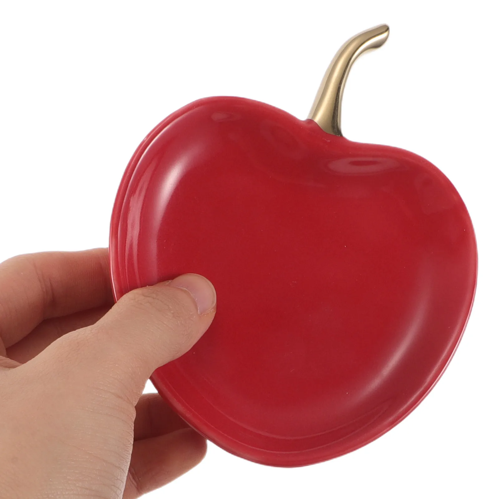 

2Pcs Ceramic Apple Jewelry Tray Red Decorative Vanity Trinket Dish Small Jewelry Storage Plate Ring Earring Holder 4.5x3.6