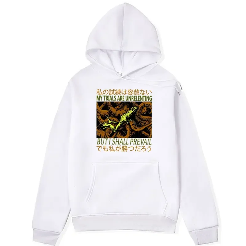 Green Frog Weird My Trials Are Unrelenting Sweatshirt Japanese Weird Funny Hoodie men women oversized Streetwear Fleece pullover