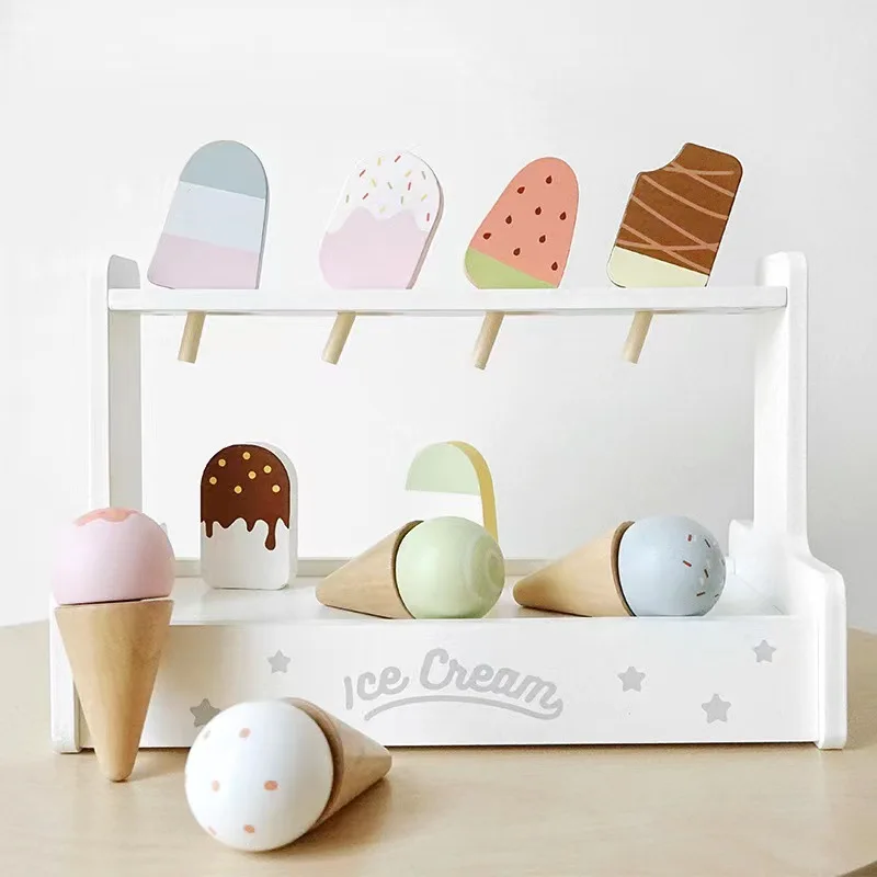 Simulation Ice Cream Shop Wooden Toy Puzzle Boys And Girls Kitchen Play House Role Play Selling Ice Cream For Kits Kids Toys