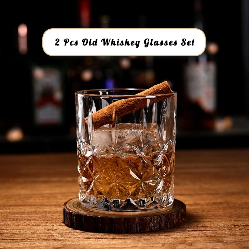 

2Pcs Old Fashioned Whiskey Glasses 300ml Heavy Base Tumbler, Crystal Cups for Scotch Rum Bourbon Cocktail, Vintage Barware Set
