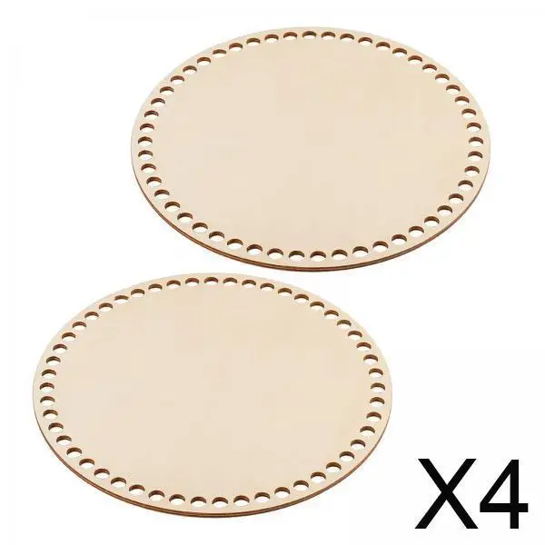 4x سلة كروشيه فارغة سلة خشبية أسفل سلة كروشيه منحوتة يدويًا مستديرة #1