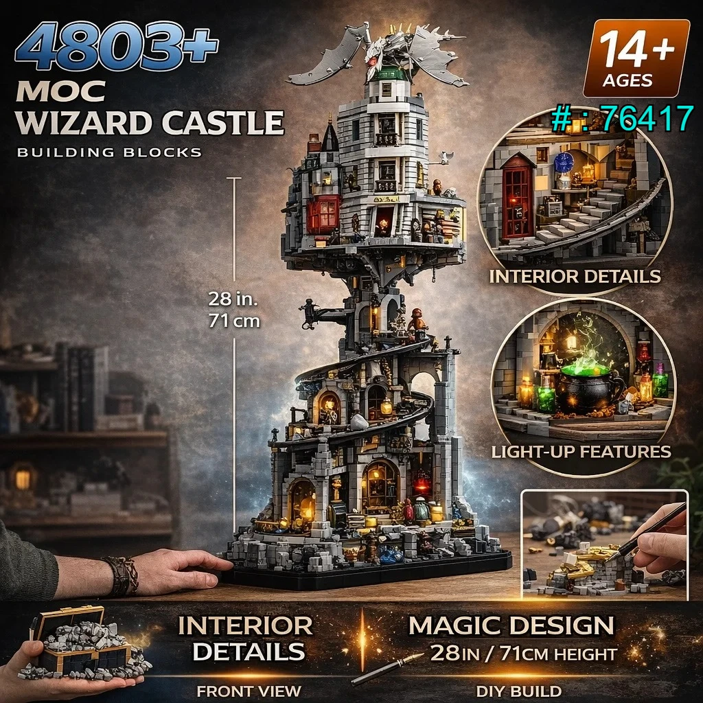 

MOC Magical Castle Building Blocks 4803PCS Interactive Rotating Staircase DIY Build Kit Educational Toy For Collect 76417