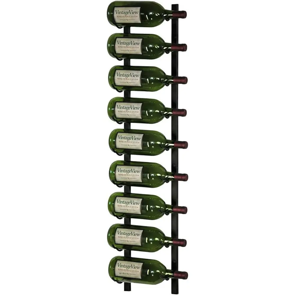 Serie W – Botellero de pared para 9 botellas o Magnum y Champagne (Negro Satinado) Elegante almacenamiento de vino con etiqueta o diseño de etiqueta