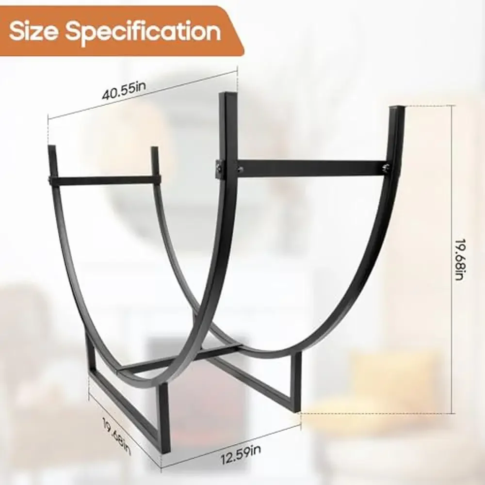 رف سجل فولاذي عالي التحمل منظم حطب متين مقاوم للصدأ مع أذرع منحنية وقاعدة مرتفعة للتخزين الداخلي/الخارجي باللون الأسود #2
