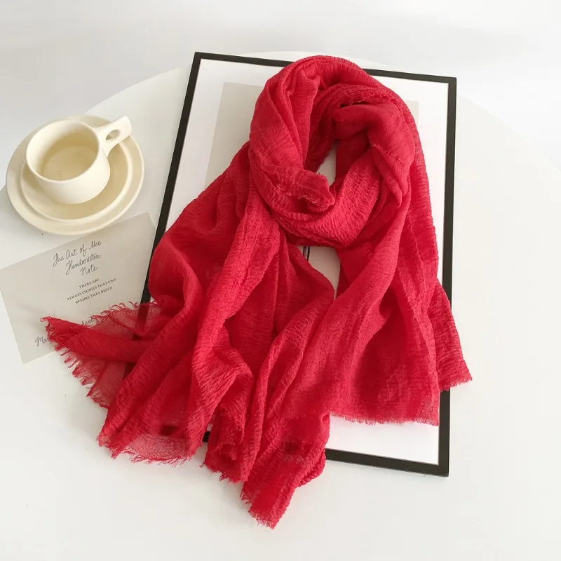 Solid Color Cotton and Linen Scarf  Autumn and Winter New Women\'s Scarf Retro Monochrome Medium Long Scarf Decoration Long Shawl