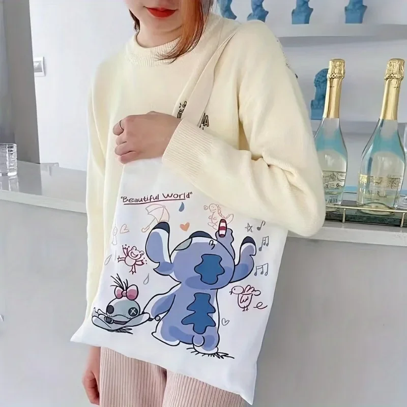 Большая сумка с принтом Disney Stitch, сумка через плечо большой вместимости, женская повседневная сумка для работы, школы, покупок
