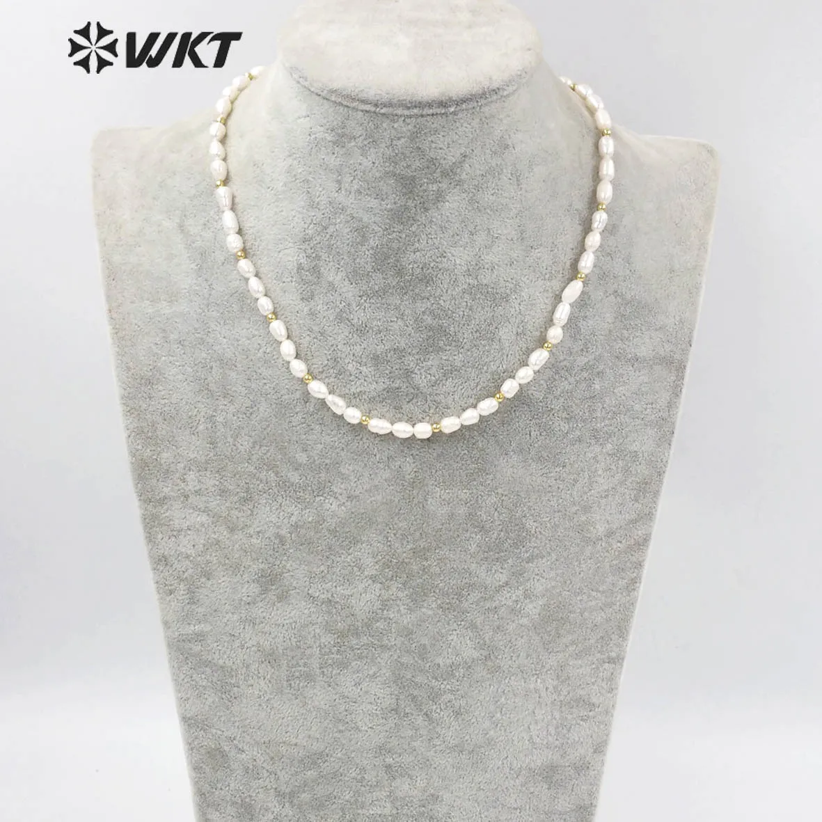WT-JN190 Amazing Small Size Rice Pearl Chocker Necklace Elegant Women 16 Inch Long Gorgeous Real Birthday Present