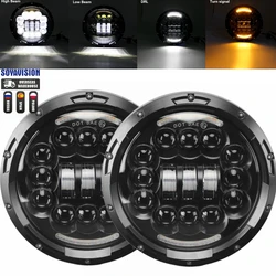 닛산 순찰 Y60 Hummer H1 & H2 Lada 4X4 지프 랭글러 용 7 인치 LED 헤드 라이트 DRL TJ JK LJ CJ 랜드 로버 수비수 용 7 인치