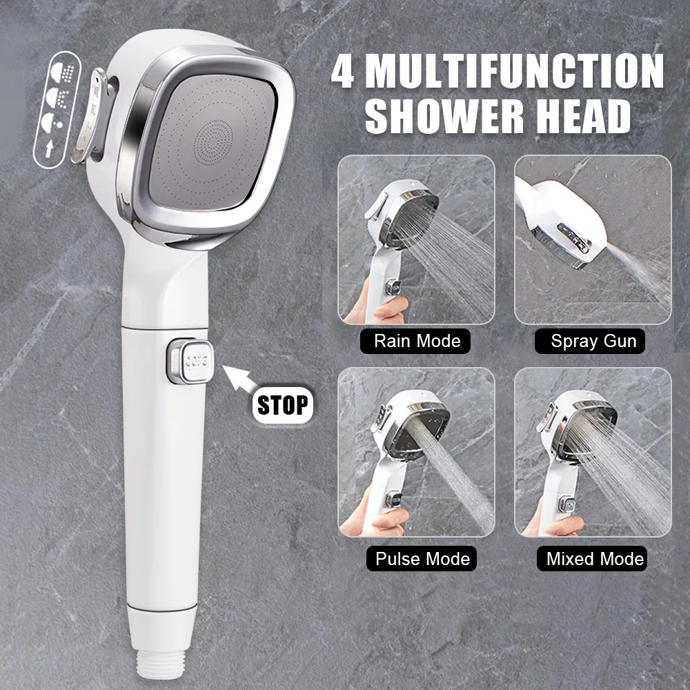 Water Saving Shower Nozzle With Switch High Pressure 4 Modes High Pressure Shower Head Bathroom supplies