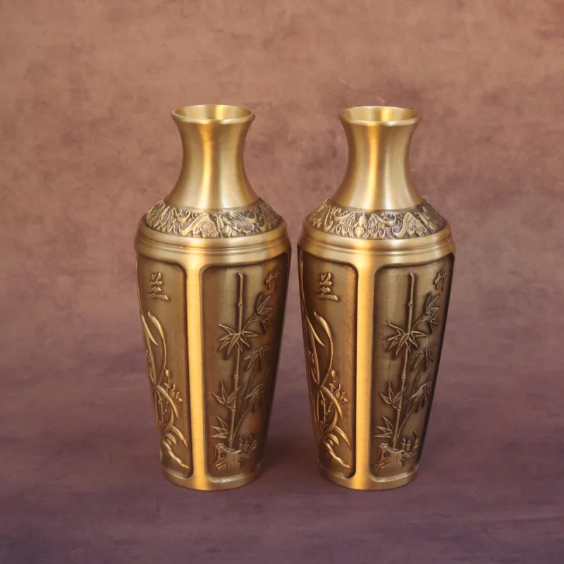 Brass Plum Orchid Bamboo Chrysanthemum Pen Holder Office Study Creative Vase Crafts Spring Summer Autumn Winter Desktop Ornament