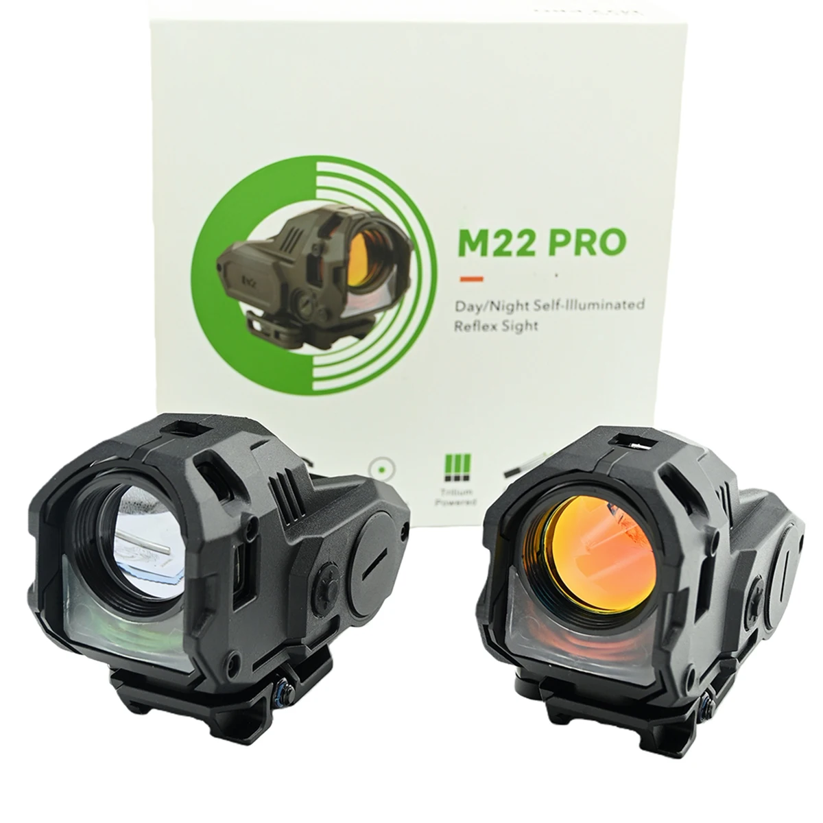 2025 جديد M22 PRO ألياف بصرية حقيقية منظر نقطة حمراء رؤية عاكسة ذاتية الإضاءة 10 MOA مثلث أحمر/أخضر نطاق بندقية شبكاني