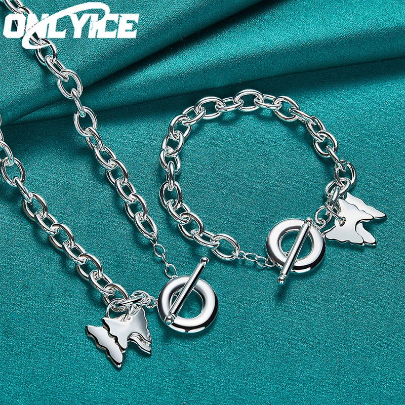 

Original 925 Sterling Silver Beautiful Double Butterfly Bracelet Necklace For Women Fashion Designer Wedding Jewelry Sets Gifts
