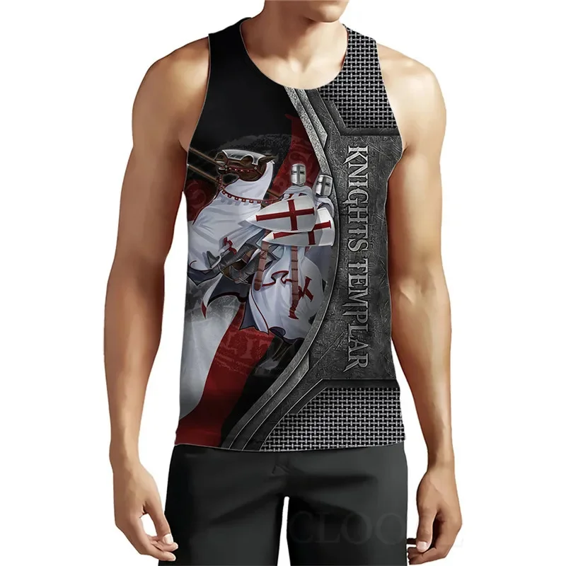 Harajuku 3D The Knights Templar Printing Tank Top Men Cool Summer Vest Fashion Streetwear Tank Tops Kid Vintage Clothing Clothes