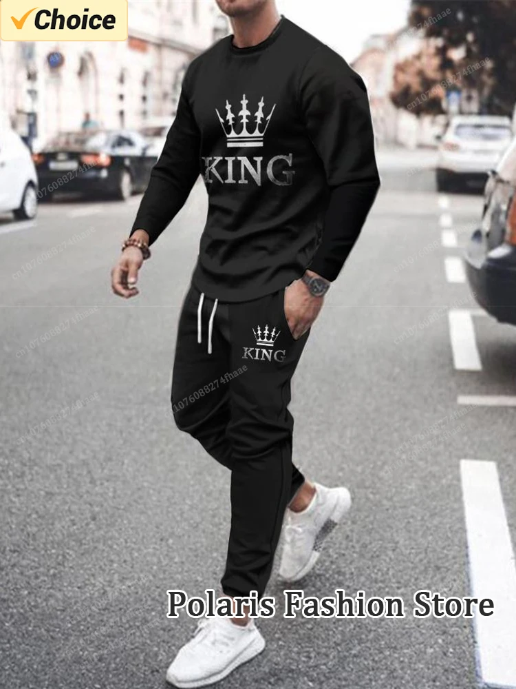 New Arrival Men 2 Piece Set Long Sleeve T-Shirt Outfit Tracksuit Set Casual Sportswear Oversized Streetwear Fashion T Shirt Suit