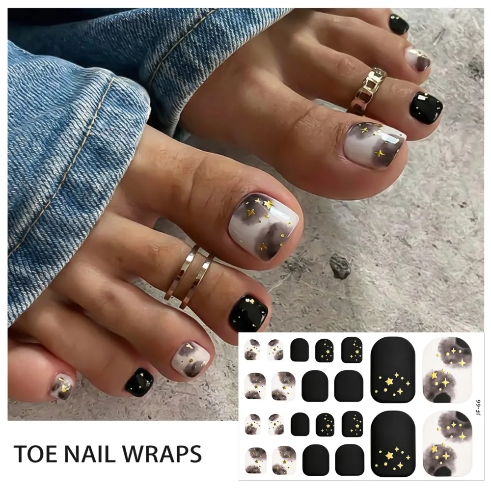 6sheets Leopard print & Marble Design Toenail Stickers French Gold Line Full Cover Nail Strips Self-Adhesive Toenails Gel Decals