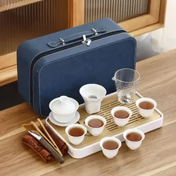 13-Piece White Porcelain Chinese Tea Set Ceramic Portable Gongfu Tea Set With Tea Tray For Leather Case Tea Set Gift Tea Love