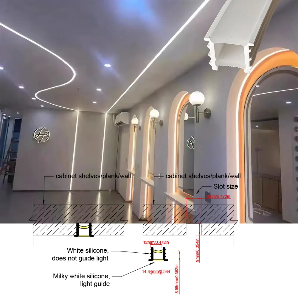 Embedded LED Flexible Silicone Tube Split Opening Linear Light with Trough Diffuser Channel Cover for Ceiling Wall Mounting