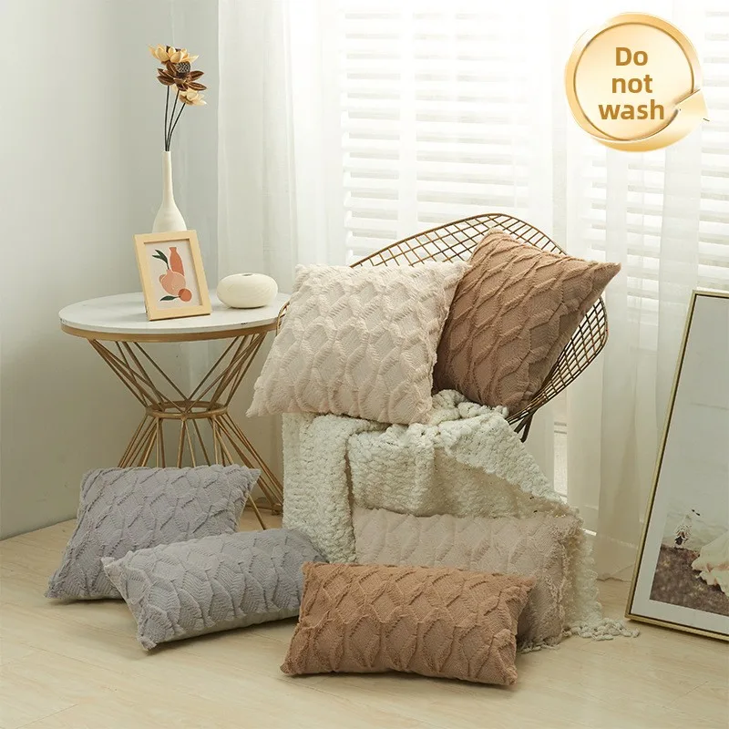 Special Embroidered Geometric Diamond Block Plush Pillowcase Simple  Color Nordic Style Home Use Cushion Cover