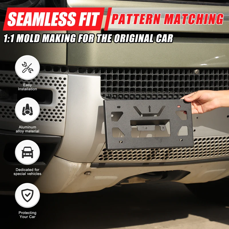 For Land Rover Defender 90 110 130 2020-2025+ Aluminum Alloy Car Front Bumper License Plate Rack Car Parts (Japanese Version)