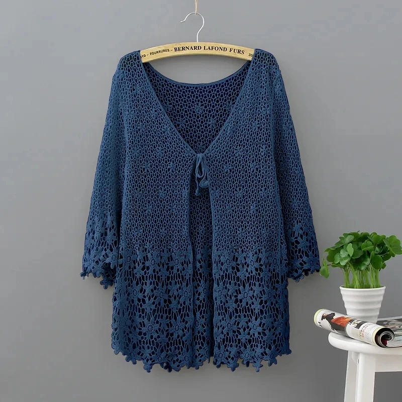 2023 Summer Fashion Hollow Out Knitting Sun Protection Clothing Women\'s Coat Loose Cardigan Ladies Shawl Air-Conditioning Shirt