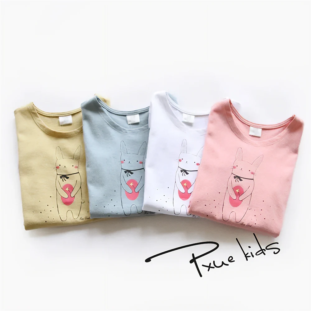 Summer girls clothes Fashion Tops Tshirt children cotton cartoon rabbit print T-shirts For 1-7Y Child Short Sleeve Kid Tee