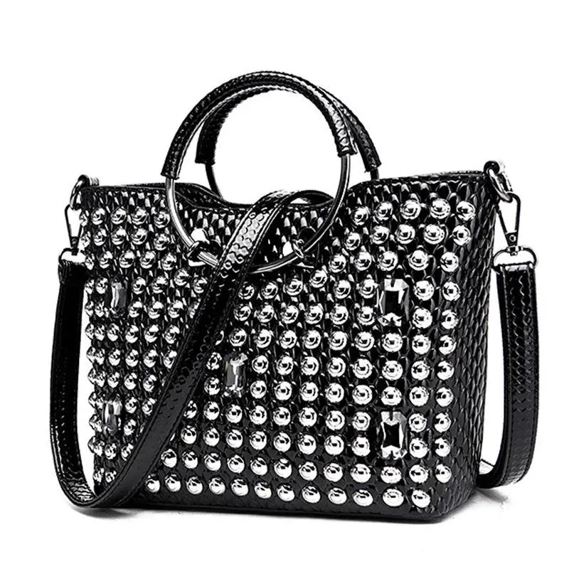 

Luxury Brand Women's Handbag With Diamond Inlaid Rivet Rhinestone Bag, Famous European And American Fashion Designer Handbag New