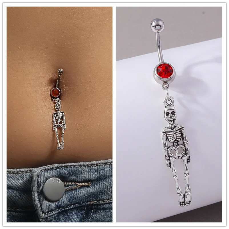 Aihua Halloween Schädel Skelett Nabel Ring Chirurgenstahl Gothic Halloween Spinne Bauchnabel Ring Piercing Ombligo Körperschmuck – Detail 1
