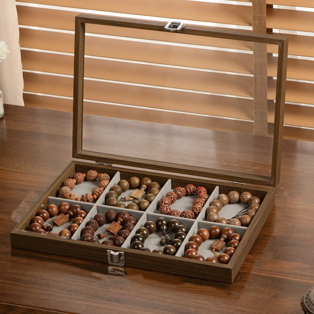 

Бархатный деревянный лоток для украшений, пылезащитный органайзер для ожерелий, браслетов, серег, колец, шкатулка-витрина для ювелирных изделий