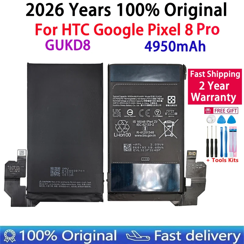 100% Origina GUKD8 4950mAh For HTC Pixel8 Pro Mobile Phone Replacement Battery For Google Pixel 8 Pro Batteries Fast Shipping