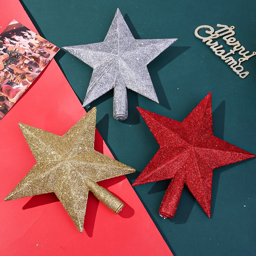 Star Tree Topper - 1Pc Glitter Plastic Star Tree Topper,