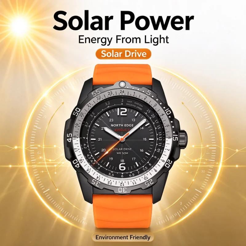 NORTH EDGE EVOQUE 2 Men Digital Military Watch Waterproof 50M Men's Sport Wristwatches Solar Power Luminous Enviormentally Clock