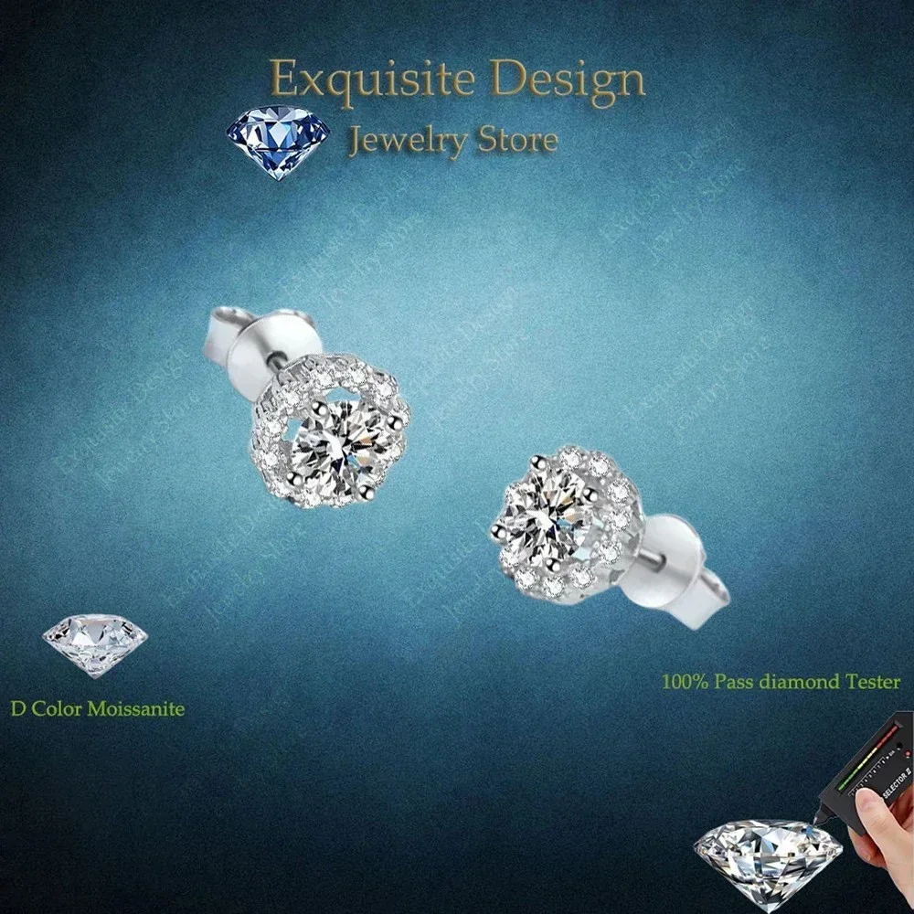 Exquisite Store Real Moissanite 0.5/0.3CT Stud Earrings for Women, Platinum PT950 Round Earrings Wedding Best Fine Jewelry