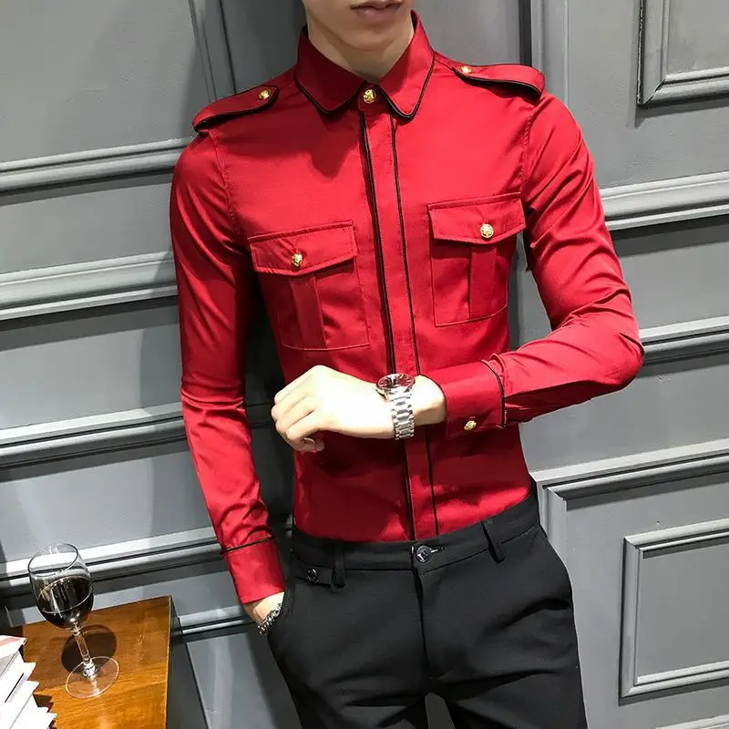 Spring Autumn New Fashion Turn-down Collar Long Sleeve Blouse Men\'s Clothing Button Nightclub Trend Korean Temperament Shirts