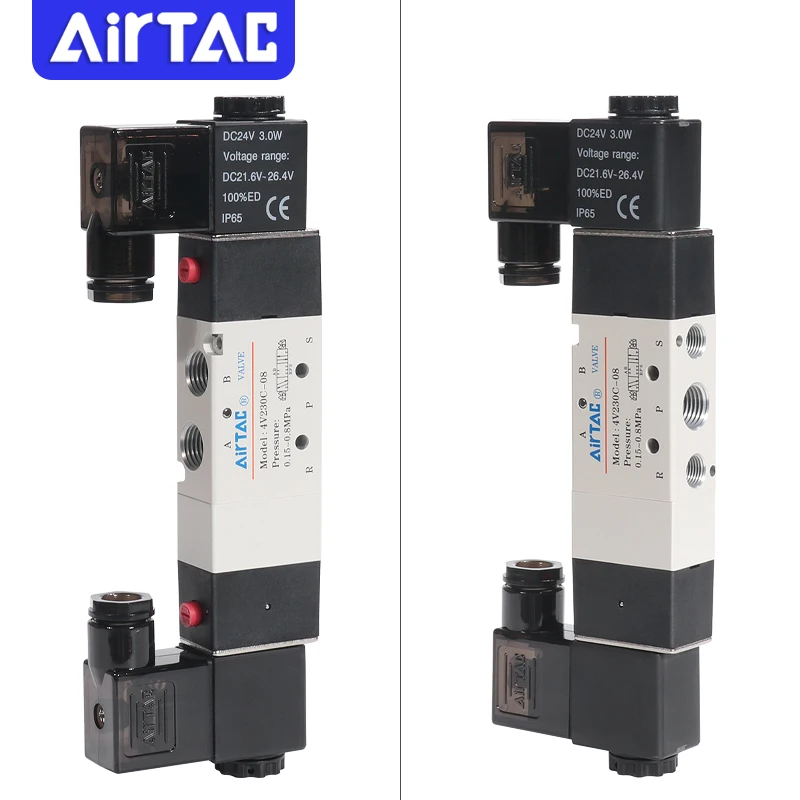 

AirTAC 4V130C-06 4V230C-08 4V330C-10 4V430C-15 Pneumatic Air Solenoid Valve 5 Port 3 Position Way Reversing 12V 24V 110V 220V